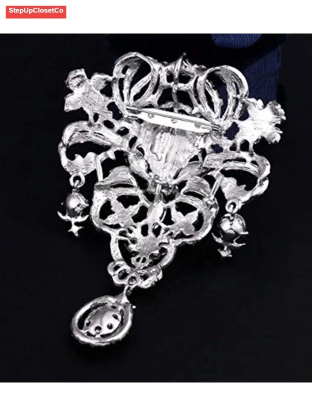 Extra Large Vintage Art Deco Rhinestone Brooch Pin Bridal Wedding Statement
